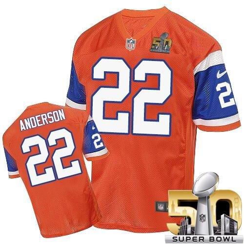 Nike Broncos #22 C.J. Anderson Orange Throwback Super Bowl 50 Men's Stitched NFL Elite Jersey - Click Image to Close